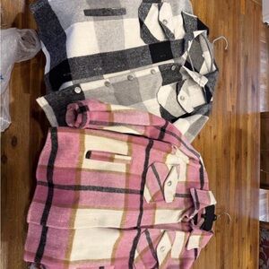 Plaid Button-Up Jackets in Pink and Gray